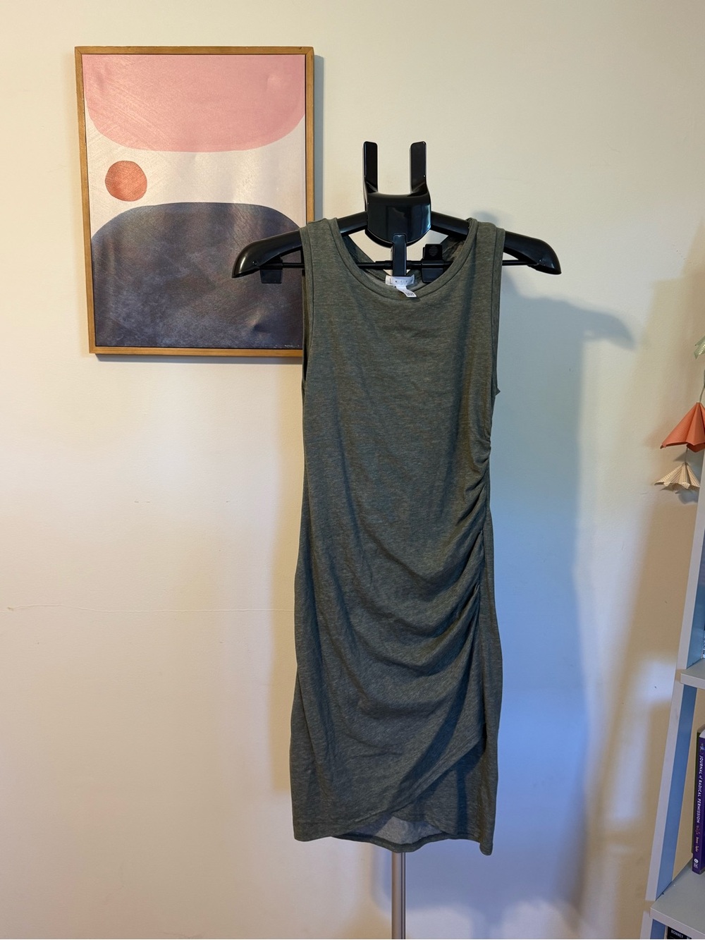 Leith Olive Green Sleeveless Ruched Midi Dress